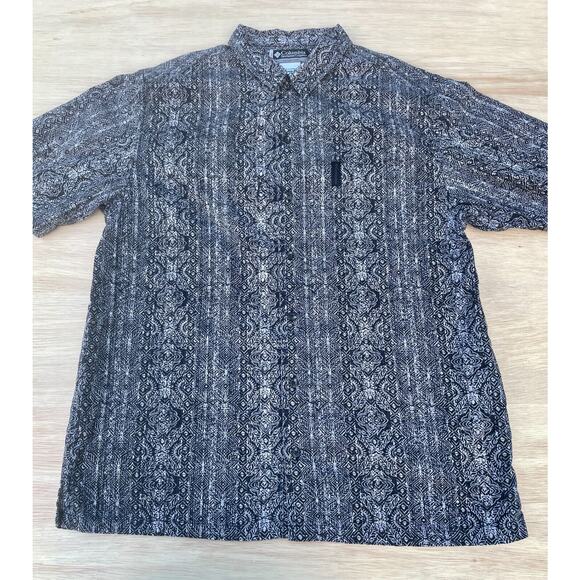 COLUMBIA Short Sleeve Camp Shirt XCO Hawaiian Stripe Collared Men's Black SIZE L - Picture 2 of 9